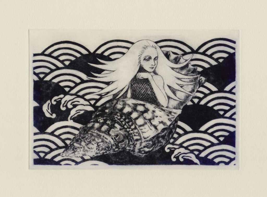 海出人 (drypoint etching by Yaemi Shigyo)