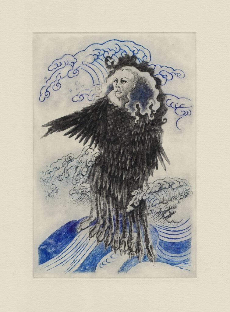 尼彦入道 (drypoint etching by Yaemi Shigyo)